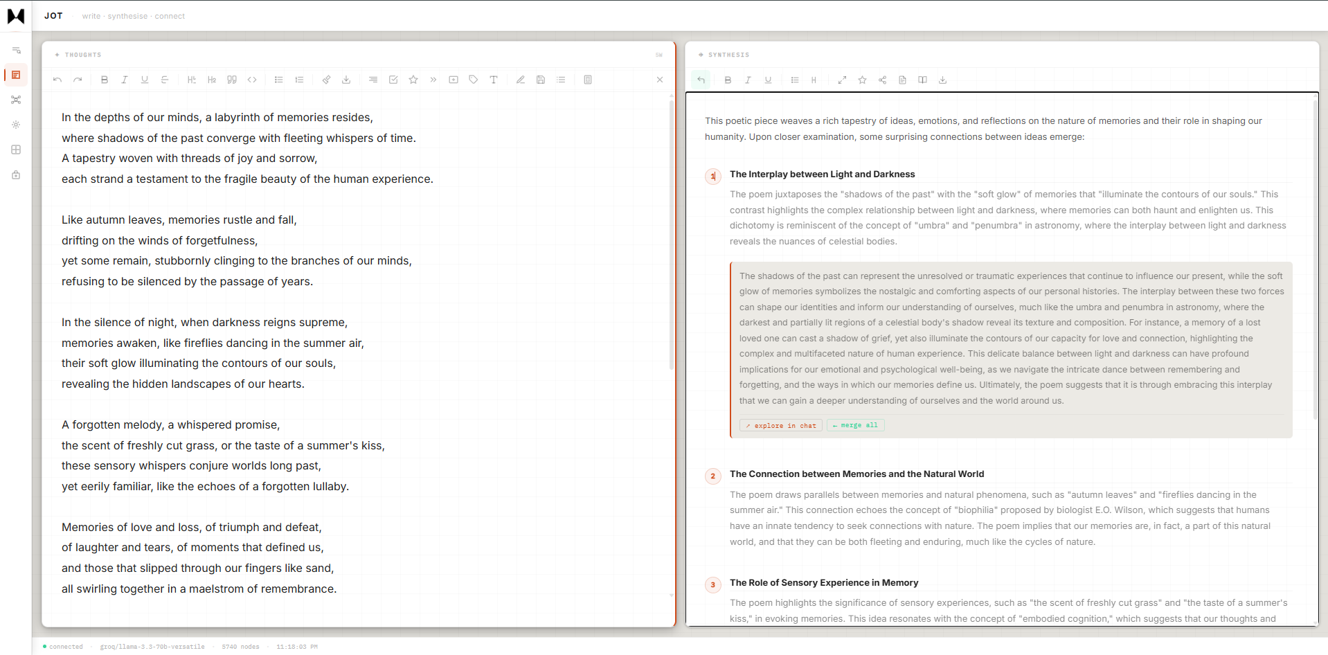 VEKTOR Jot notes interface